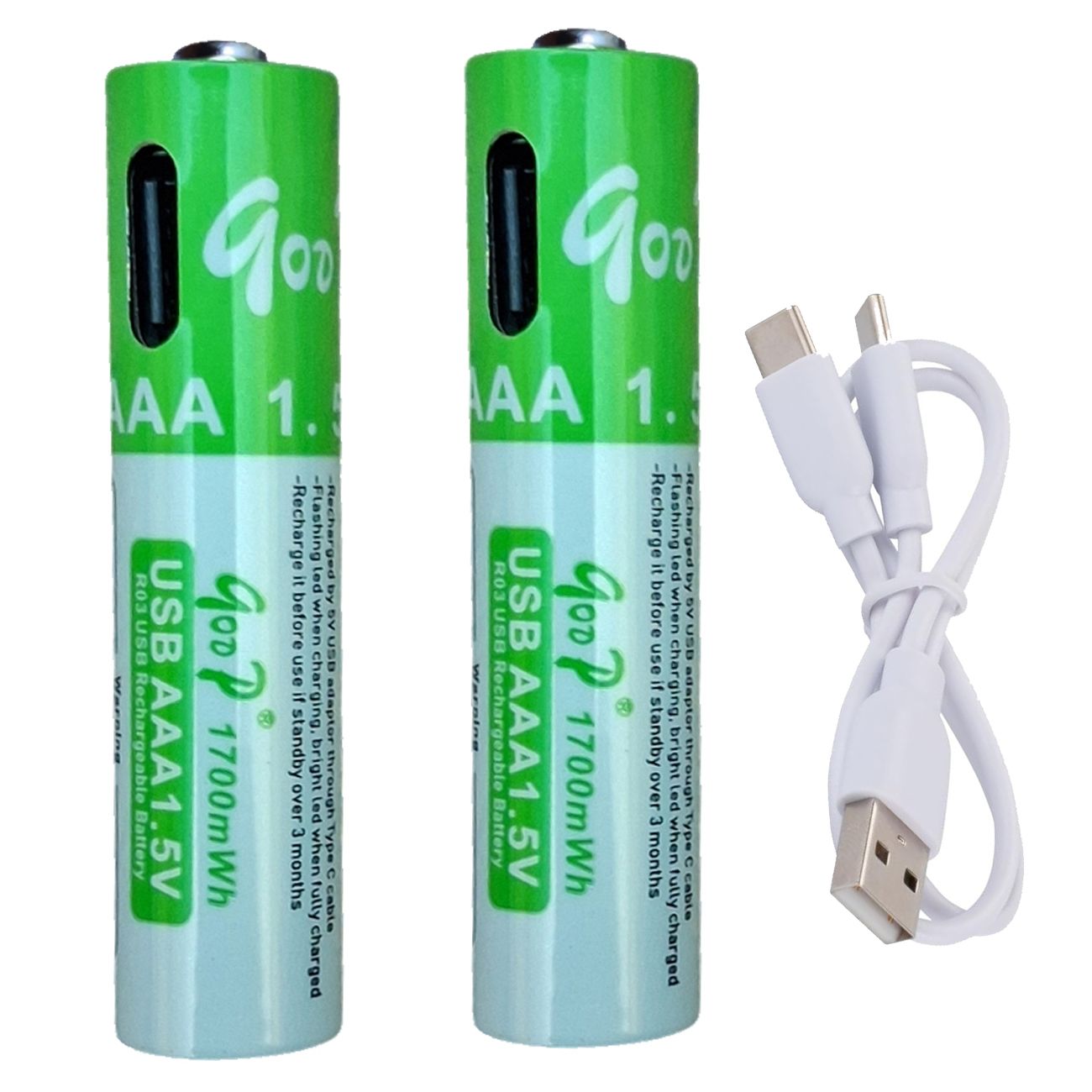 GOOP 1700mWh AAA Rechargeable Battery (1 Pair) with Type-C Port