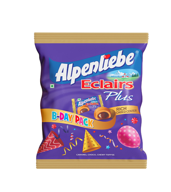 Alpenliebe Eclairs Plus Chewy Toffee Pouch Caramel Choco Flavor 3.4Gm (125 Pcs)