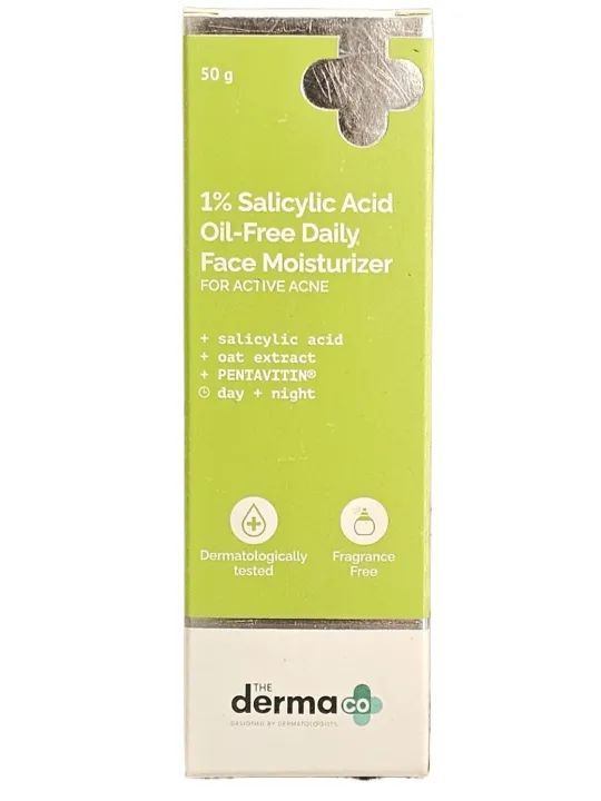 The Derma Co 1% Salicylic Acid Oil-Free Face Moisturizer With Oat Extract For Active Acne 50Gm