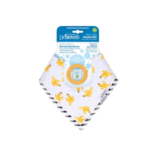 Dr Brown's "Super Soft Bandana Bib with Snap-On Teether, Bananas/Black Stripes, 2-Pack" AC241-CA-P4