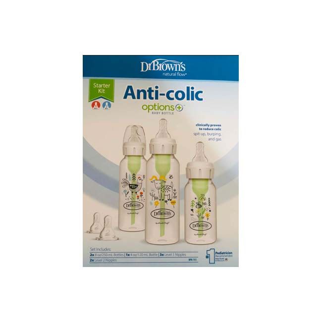 Dr Brown's PP Narrow Anti-Colic Options+ Baby Bottle Starter Kit w/ Designs (1x120 & 2x250 mL bottles, 2xL2 nipples, 1 cleaning brush)  SB03007-ESX