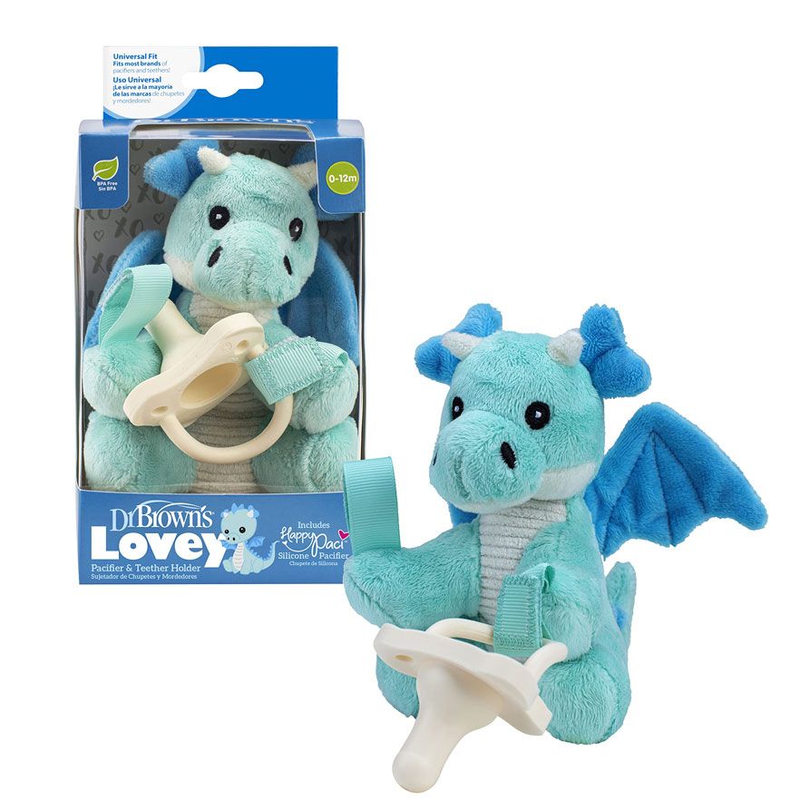 Dr Brown's Dragon Lovey with Ecru HappyPaci Silicone One- Piece Pacifier AC258