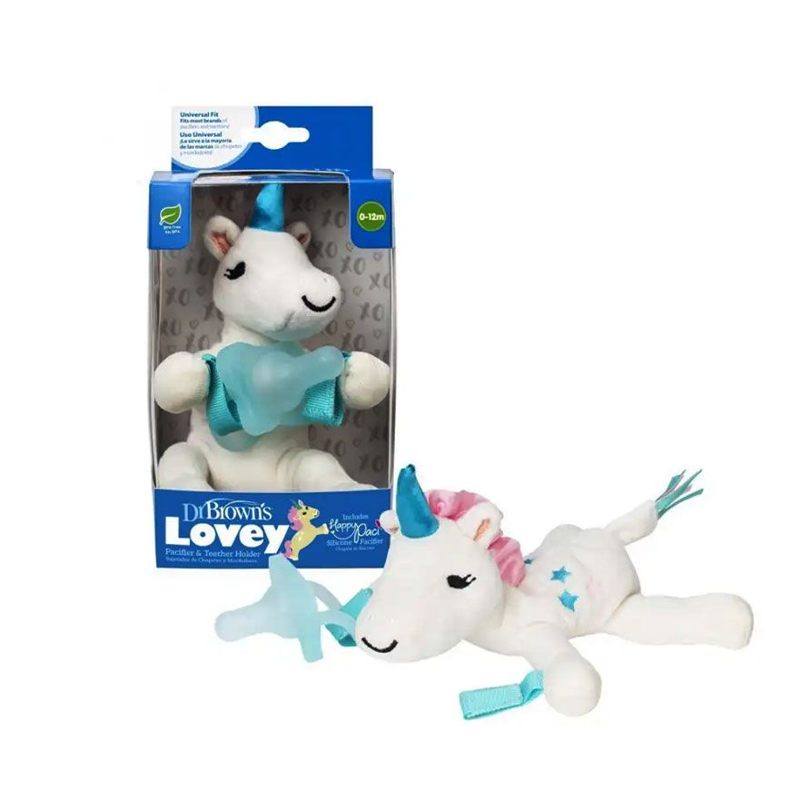 Dr Brown's Unicorn Lovey with Aqua HappyPaci Silicone One- Piece Pacifier AC136-P6