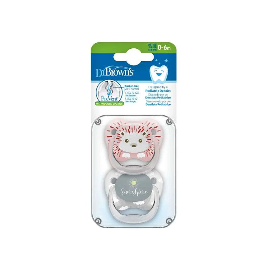 Dr Brown's PreVent Printed Shield Soother - Stage 1, Pink & Gray, 2-Pack PV12014-SPX