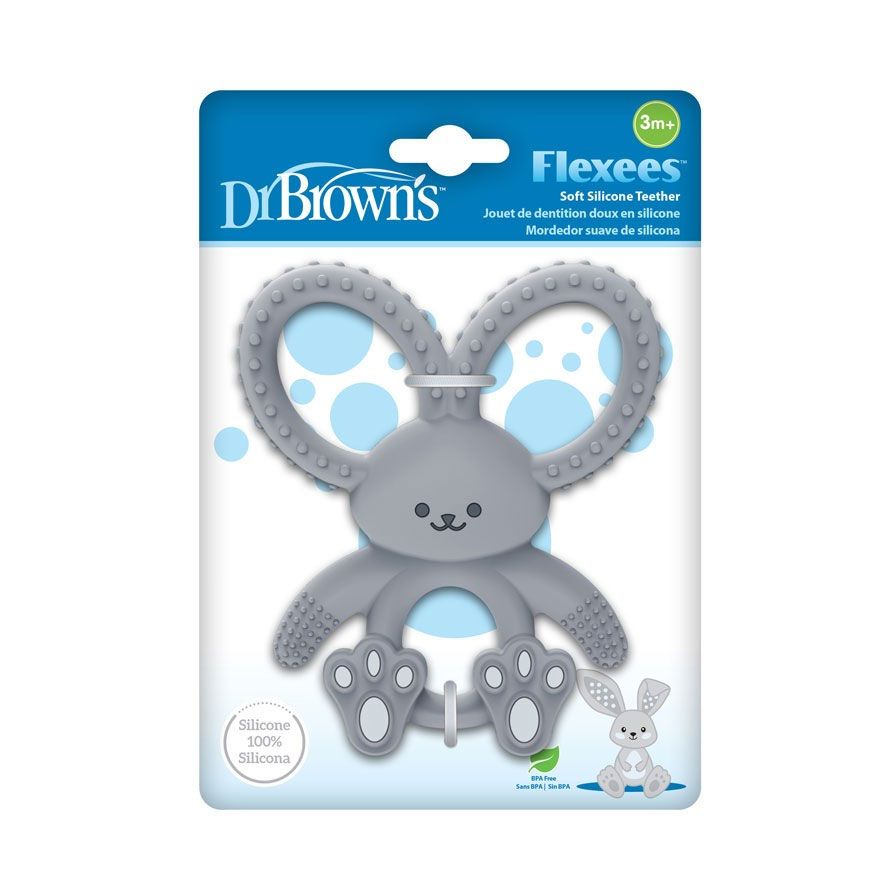 Dr Brown's Bunny Long Limbed Silicone Teether, Gray, CPKG TE022-INTL(3m+)