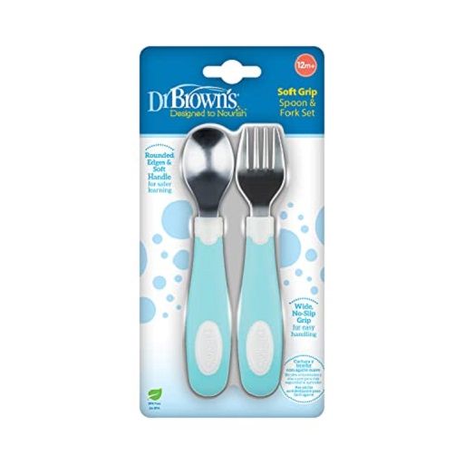 Dr. Brown's Soft Grip Spoon & Fork Set, Teal TF027