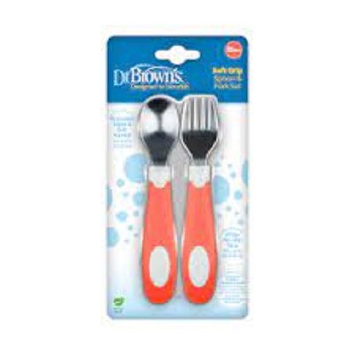 Dr. brown's Soft Grip Spoon & Fork Set, Coral TF026