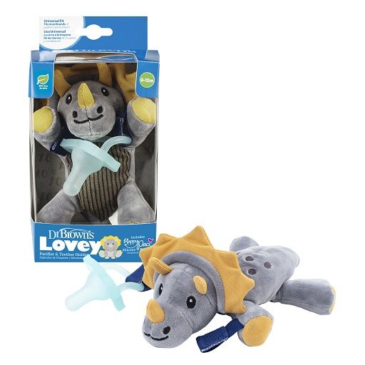 Dr. Brown's Teddy the Triceratops Lovey with Aqua HappyPaci Silicone One-Piece Pacifier, AC122-P6- 0-6m