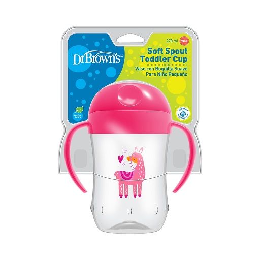 Dr. Brown's 9 oz/270 mL Soft-Spout Toddler Cup w/ Handles - Pink Llama Deco (9m+), 1-Pack TC91024-INTL