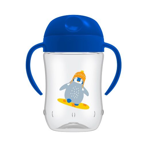 Dr. brown's 9 oz/270 mL Soft-Spout Toddler Cup w/ Handles - Blue Penguin Deco (9m+), 1-Pack TC91025-INTL