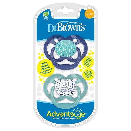 Dr. Brown's Advantage Pacifiers, Stage 2, Blue Chemistry, 2- Pack PA22002-INTLX