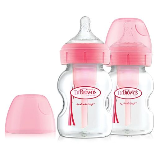 Dr. Brown's 5 oz/150 ml Options+ Wide-Neck Bottle, PP, PINK, 2-Pack (WB52601-ESX)