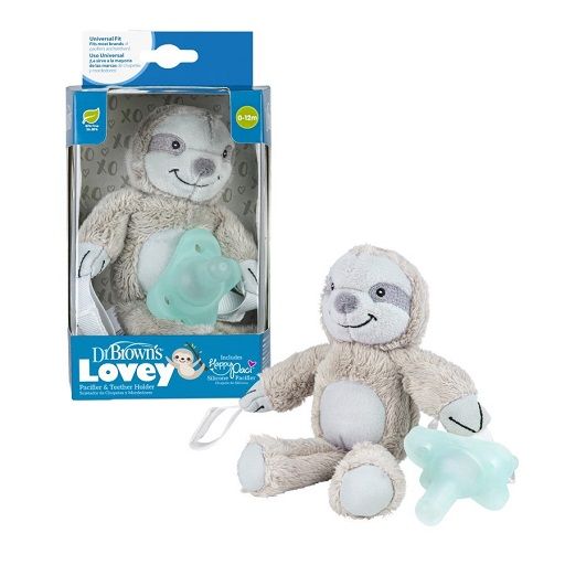 Dr. Brown’s Lovey Pacifier and Teether Holder, Sloth With Teal Pacifier, AC211