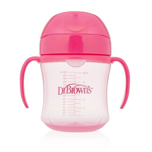 Dr. Brown's  6 Oz / 180 Ml Soft-Spout Transition Cup W/ Handles - Pink (6M+), Tc61003-Intl