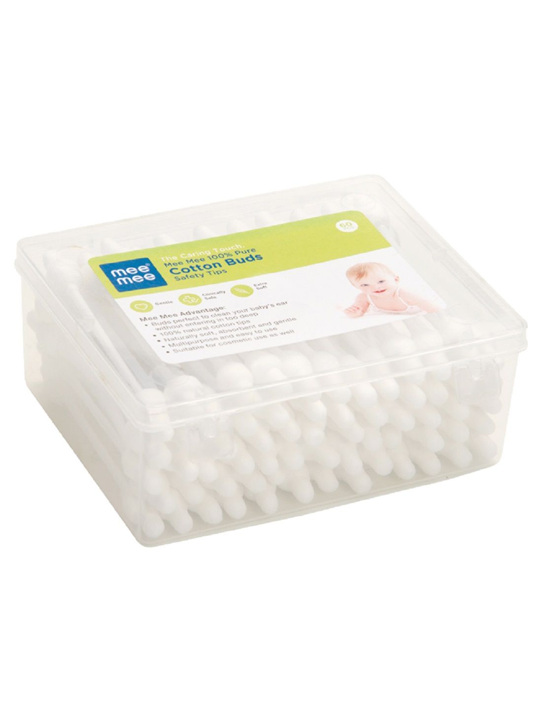 Mee Mee 100% Pure Cotton Buds (White, 60 Pieces per Pack)- MM-3840 B PK-60 (8907233188234)