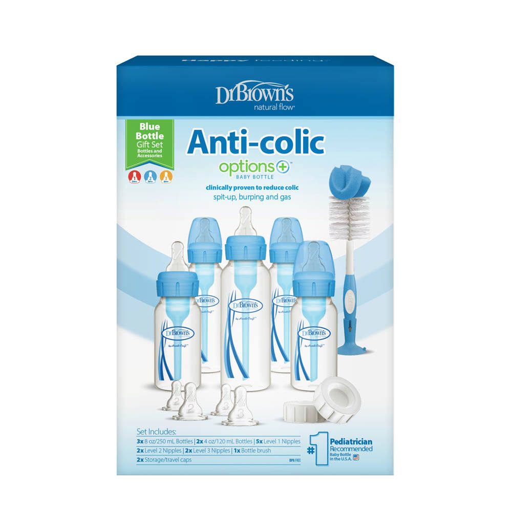 Dr Brown's SB05407-INTLX "Narrow Anti-Colic Options+ Baby bottle, Blue Gift Set "