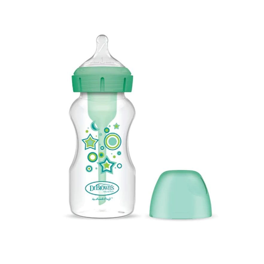 Dr Brown's Wb91806-Intlx "9 oz/270 mL PP Wide-Neck Anti-Colic Options+ Baby bottle, Green Stars design, 1-Pack "