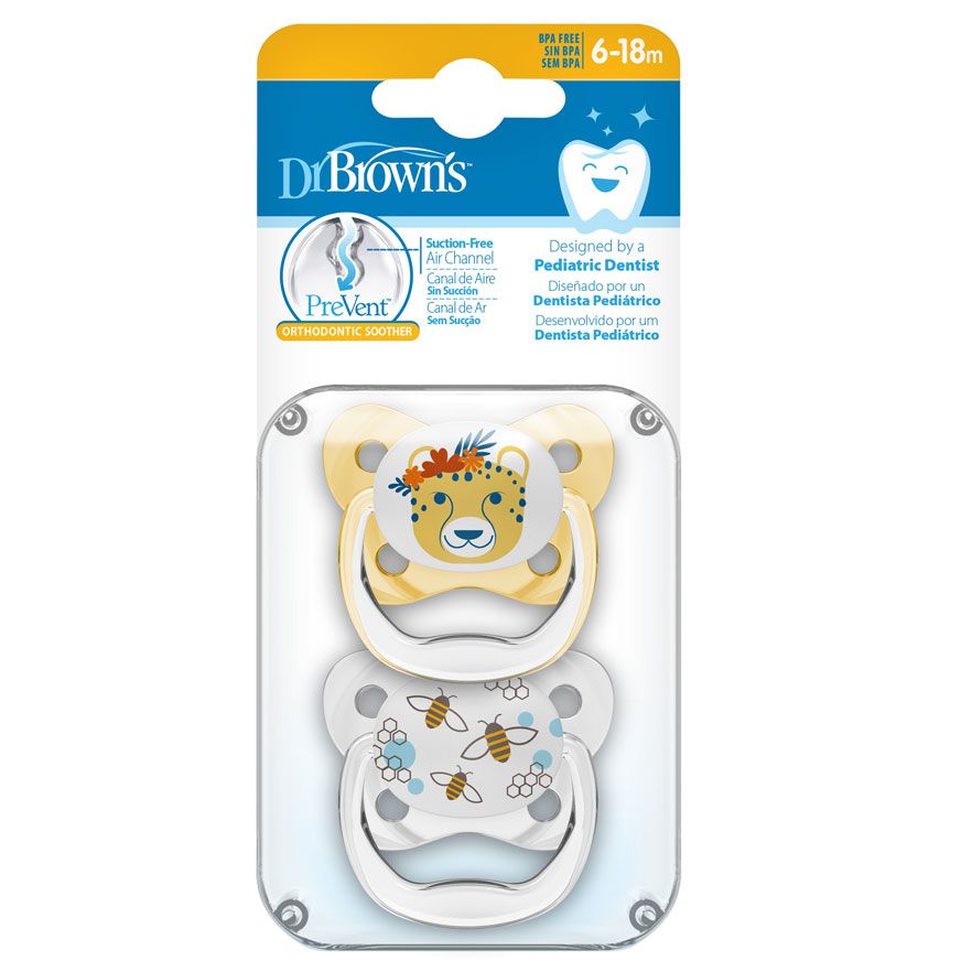 Dr Brown's Pv22302-Spx "Prevent Butterfly Soother Stage 2 Yellow 2-Pack" (6-18m)