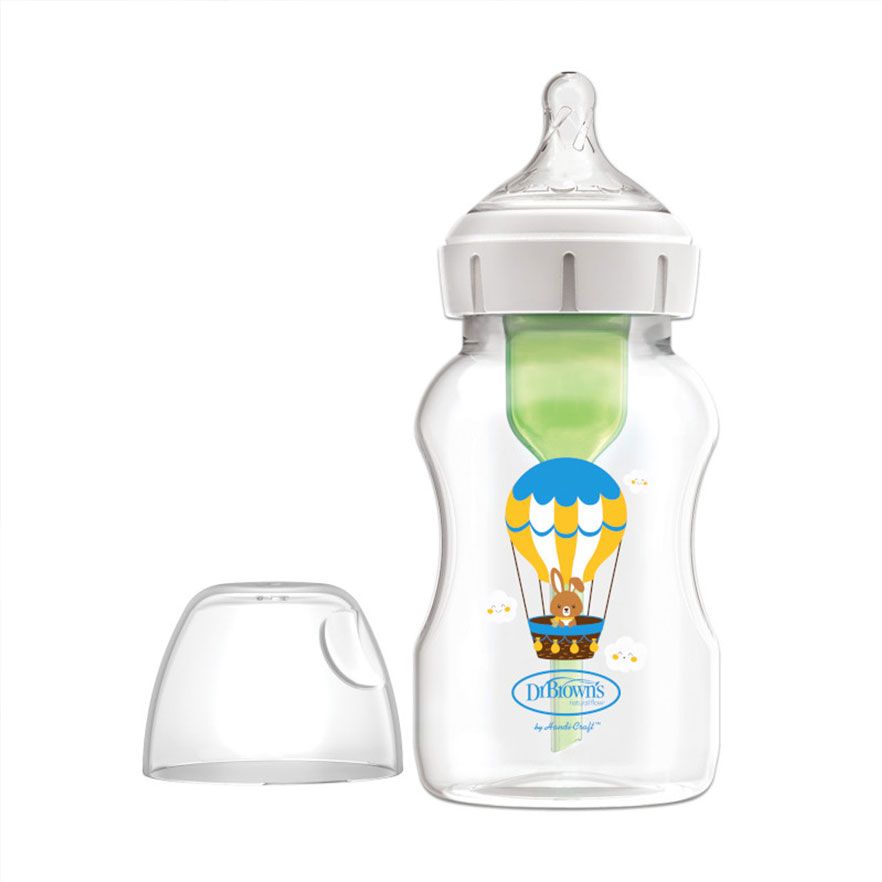 Dr Brown's WB111002-SPX " 11 oz/330 mL Wide-Neck Bottle, balloon bunny deco, with Level 2 Nipple, 1-Pack"