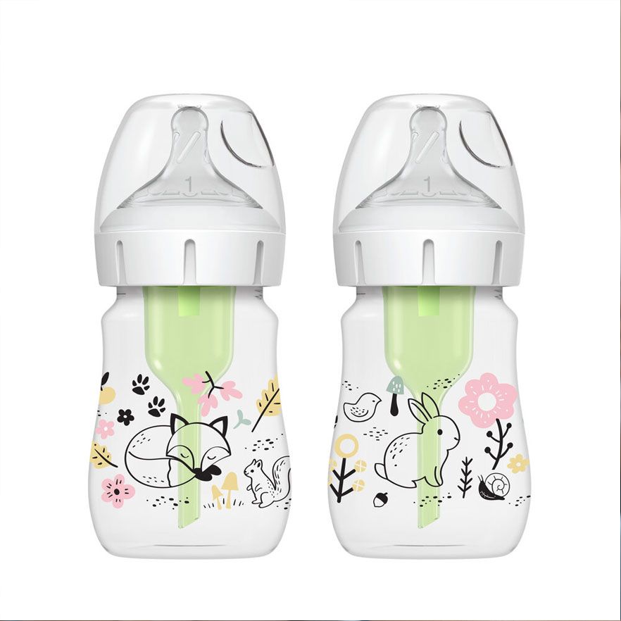 Dr Brown's WB52016 " 5oz/150ml Options+ Wide-Neck Designer Bottles, Woodland Designs, 2-Pack"