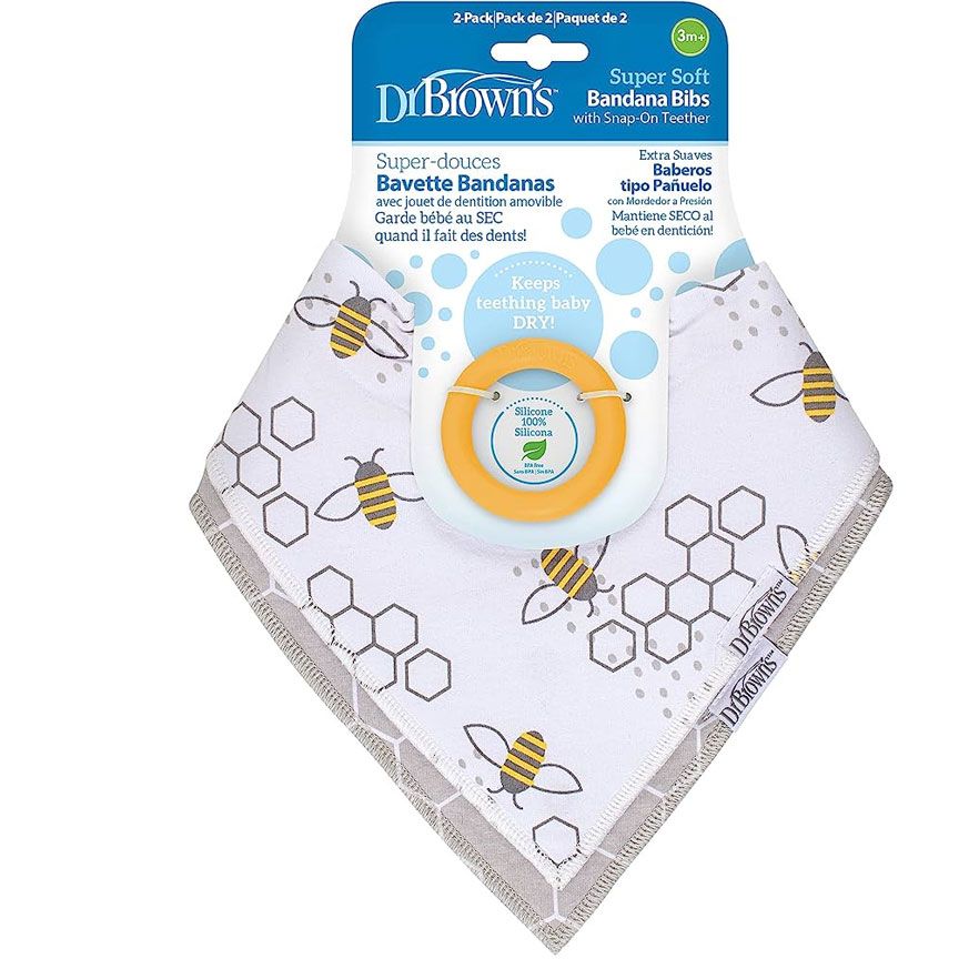 Dr Brown's AC246-INTL " Bandana Bib w/ Teether, 1-Pack, Bees (yellow Teether)"