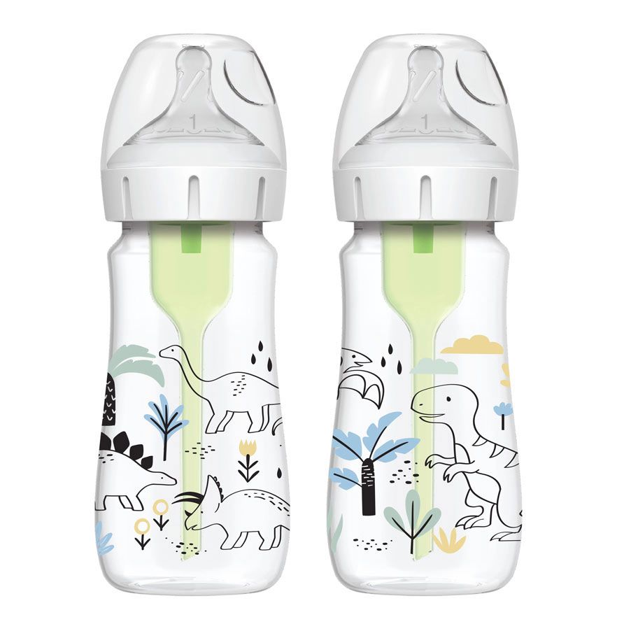 Dr Brown's WB92026 " 9oz/270ml Options+ Wide-Neck Designer Bottles, Dino Designs, 2-Pack"