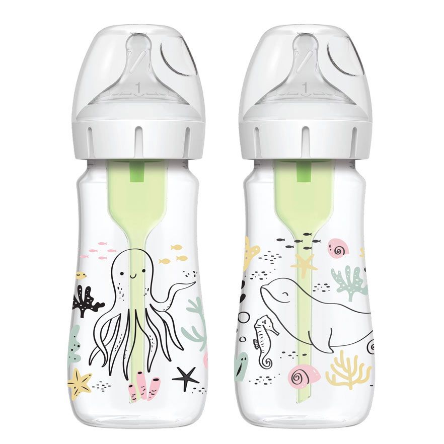 Dr Brown's WB92028 "9oz/270ml Options+ Wide-Neck Designer Bottles, Ocean Designs, 2-Pack "