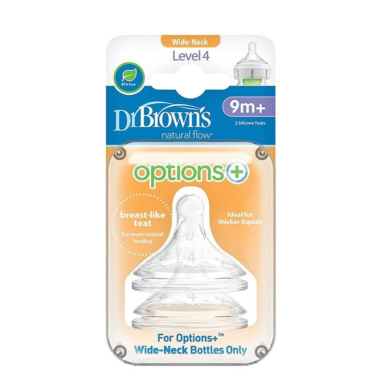 Dr. Brown's Level 4 Wide-Neck Silicone Nipple 2-Pack, Wn4201-Intl