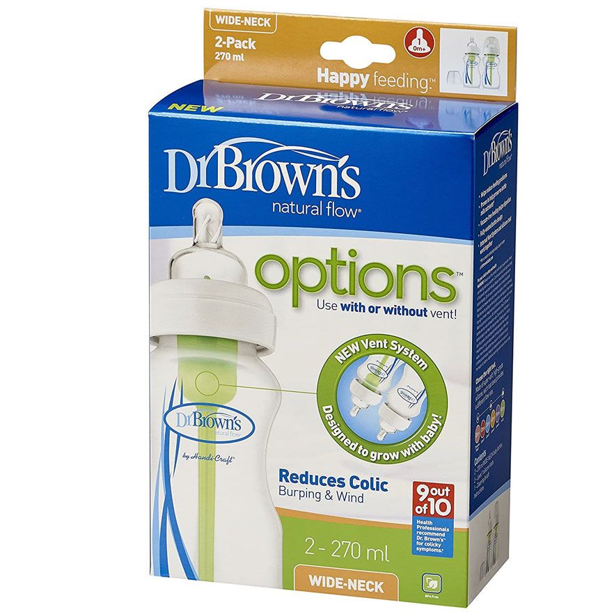 Dr. Brown's Wb92005-Esx 9 Oz / 270 Ml PP Wide-Neck "Options" Baby Bottle 2-Pack