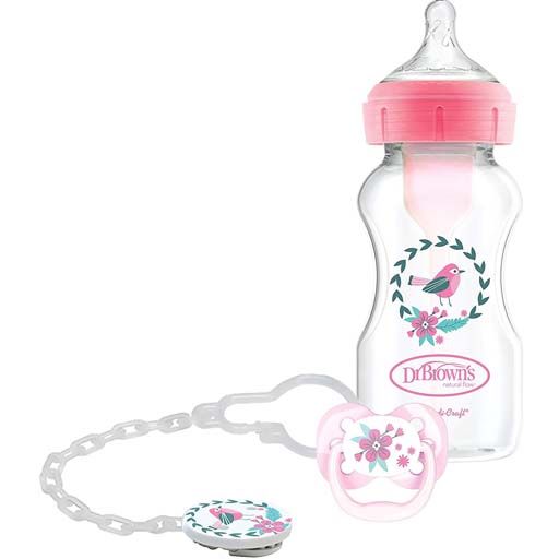 Dr. Brown's Wb91611-Intlx Wide-Neck Options+ Bottle + Soother Gift Set - Pink - 0m+