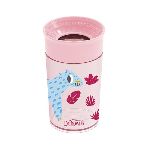 Dr. Brown's TC01093 Jungle Fun Cheers 360 Spoutless Transition Cup Pink, - 10 oz/300 ml, 9m+