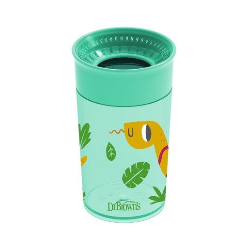 Dr. Brown's TC01095 Jungle Fun Cheers 360 Spoutless Transition Cup Green, 10 oz/300 ml, 9m+