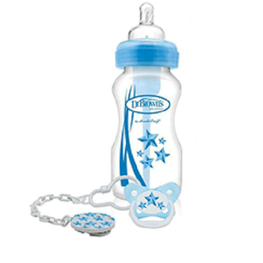 Dr Brown's WB91406-INTLX - 9oz/ 270 ml Wide-Neck Option Baby Blue Bottle With Soother Gift set