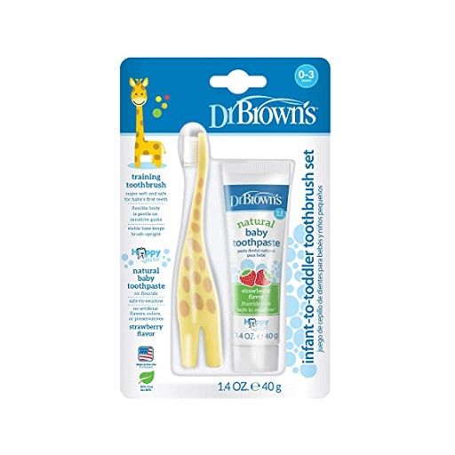 Dr Brown's HG061-P4 Infant Toothbrush, Toothpaste Combo Pack, Giraffe 0 - 3 years.