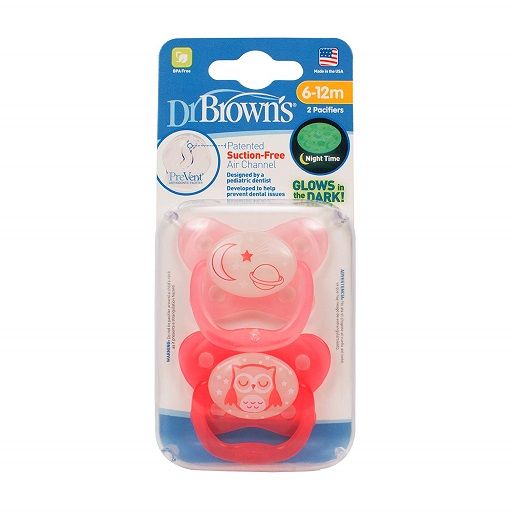 Dr. Brown's PV22007-P4 PreVent Glow in the Dark Butterfly Pacifier, Stage 2 Pink, 2-Pack 6-12m