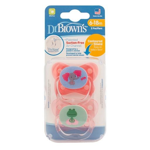 Dr. Brown's PV22301-P4 Prevent Butterfly Pacifier Stage 2 Pink 2-Pack 6-18m