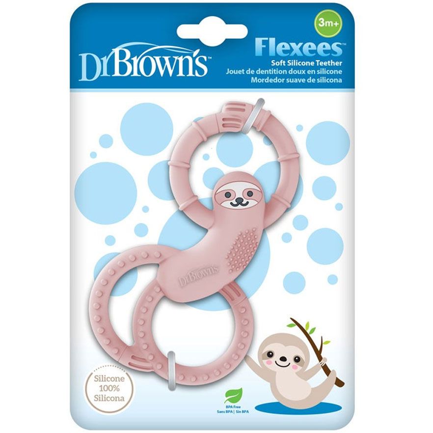 Dr Brown's TE010-INTL Sloth Long Limbed Silicone Teether, Pink, CPKG (3m+)