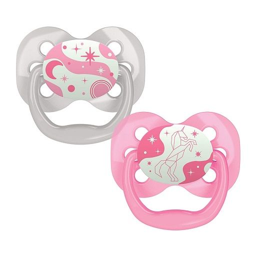 Dr. Brown's PA12003-INTL Advantage Pacifiers, Stage 1, Glow in the Dark, Pink, 2-Pack for 0-6m