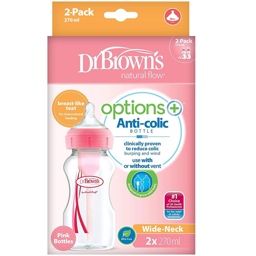 Dr. Brown's Options+ Wide-Neck Bottle Pp Pink 2-Pack 9Oz/270 Ml, WB92601-ESX