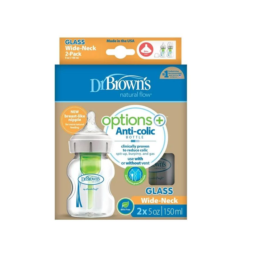 Dr. brown's WB52700-P2 5 oz/150 mL Options+ Wide-Neck Bottle, Glass, 2- Pack