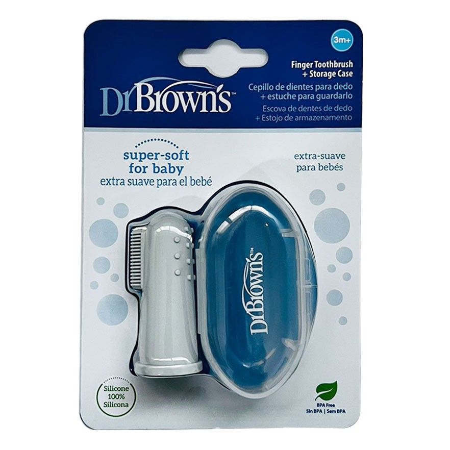 Dr Brown's HG127-INTL Silicone Finger Toothbrush with case, Gray,1-pack (3m+)