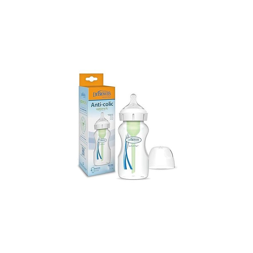 Dr Brown's WB91016-ESX "9 oz/270 ml Anti-Colic Options+ Wide-Neck Baby bottle, w/L2 nipple, 1-pack"