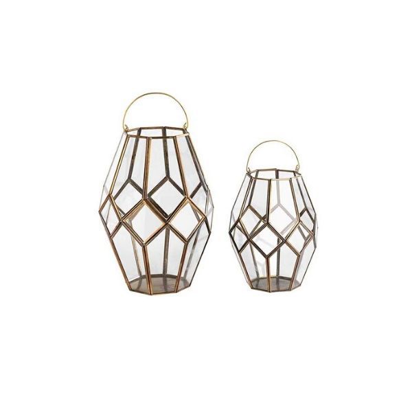 Brass And Glass Geo Lantern Set of 2 SH-2468