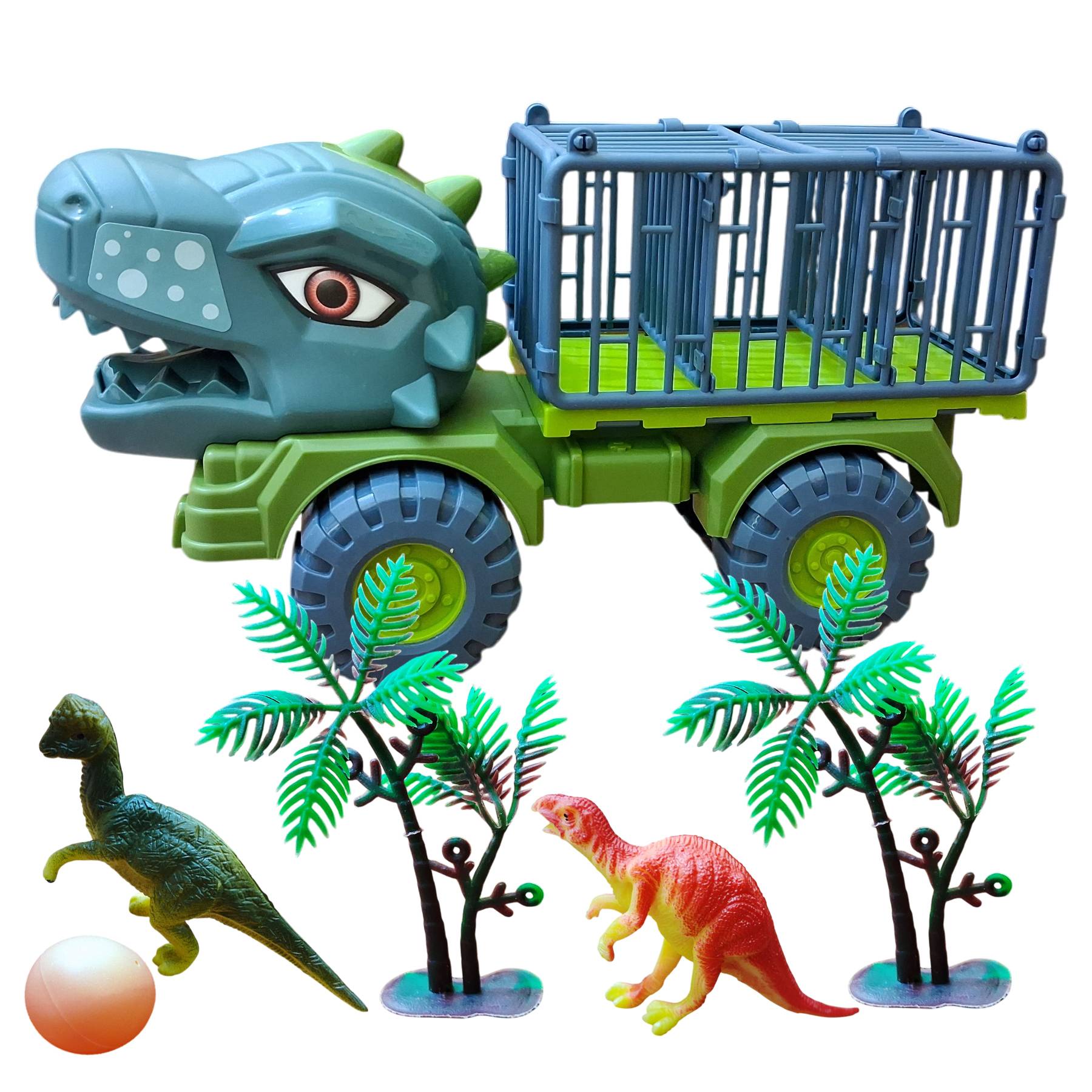 Pull & Push Prehistoric Dinosaur Head Transport Truck with Cage