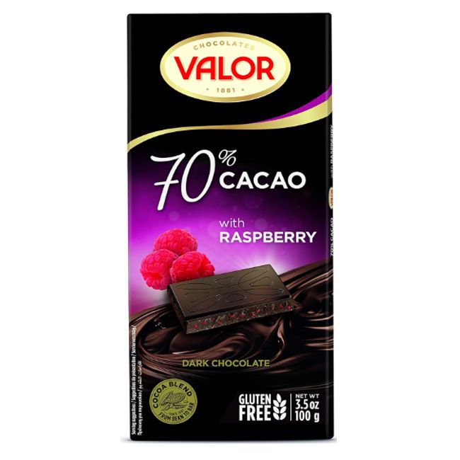 Valor Dark Chocolate70% Cacao with Raspberry (Gluten Free) 100Gm