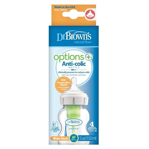 Dr. Brown's 5 oz/150 ml Options+ Wide-Neck Bottle, PP 1-Pack,  WB51600-ESX