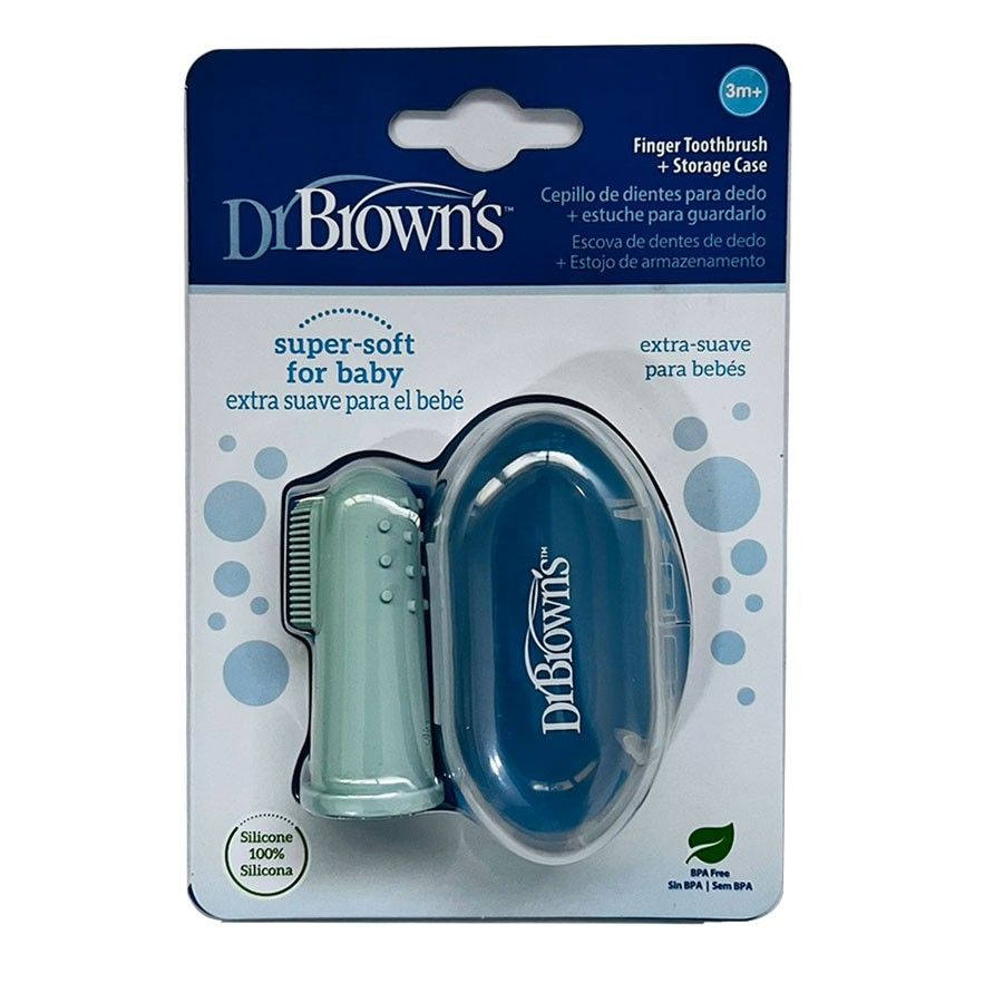 Dr Brown's Silicone Finger Toothbrush with case, Light Green,1 -pack(3m+), Hg126-Intl