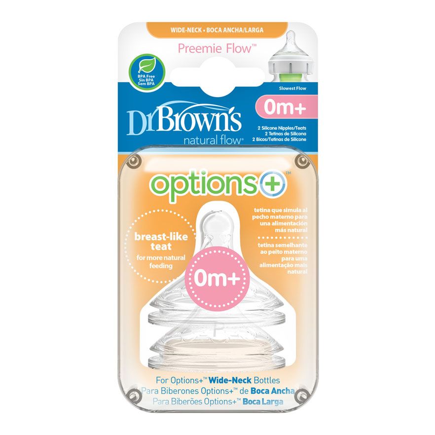 Dr Brown's Preemie Flow Level 1 Wide-Neck Silicone Nipple, 2-Pack,  Wn0201-Intlx