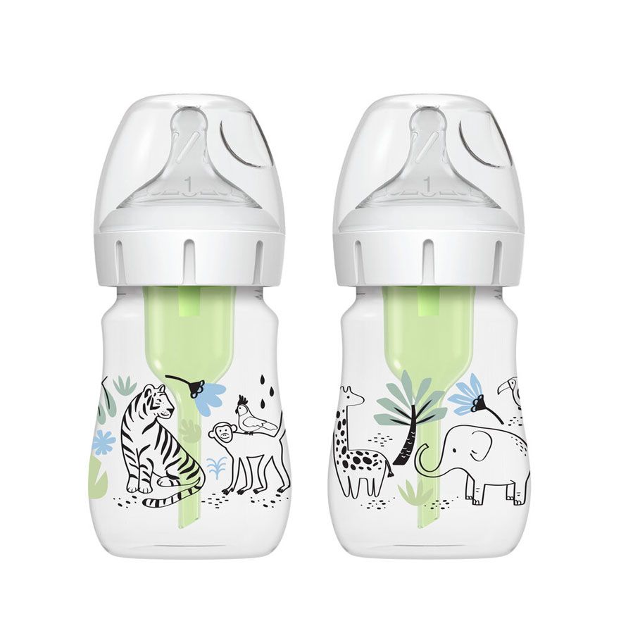 Dr Brown's 5oz/150ml Options+ Wide-Neck Designer Bottles, Jungle Designs, 2-Pack, WB52014