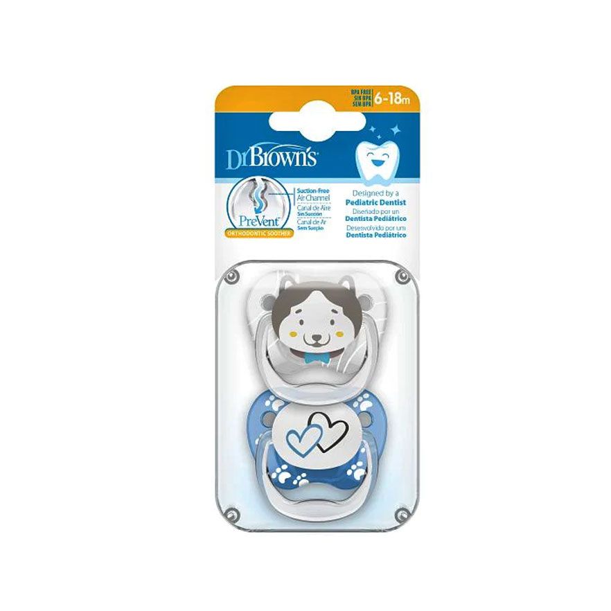 Dr Brown's PreVent Printed Shield Soother - Stage 2, Blue, 2- Pack, PV22015-SPX